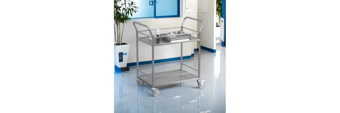 304SS Double‑Tier Veterinary Instrument Trolley