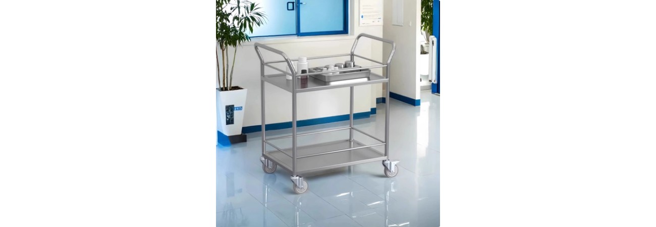 304SS Double‑Tier Veterinary Instrument Trolley